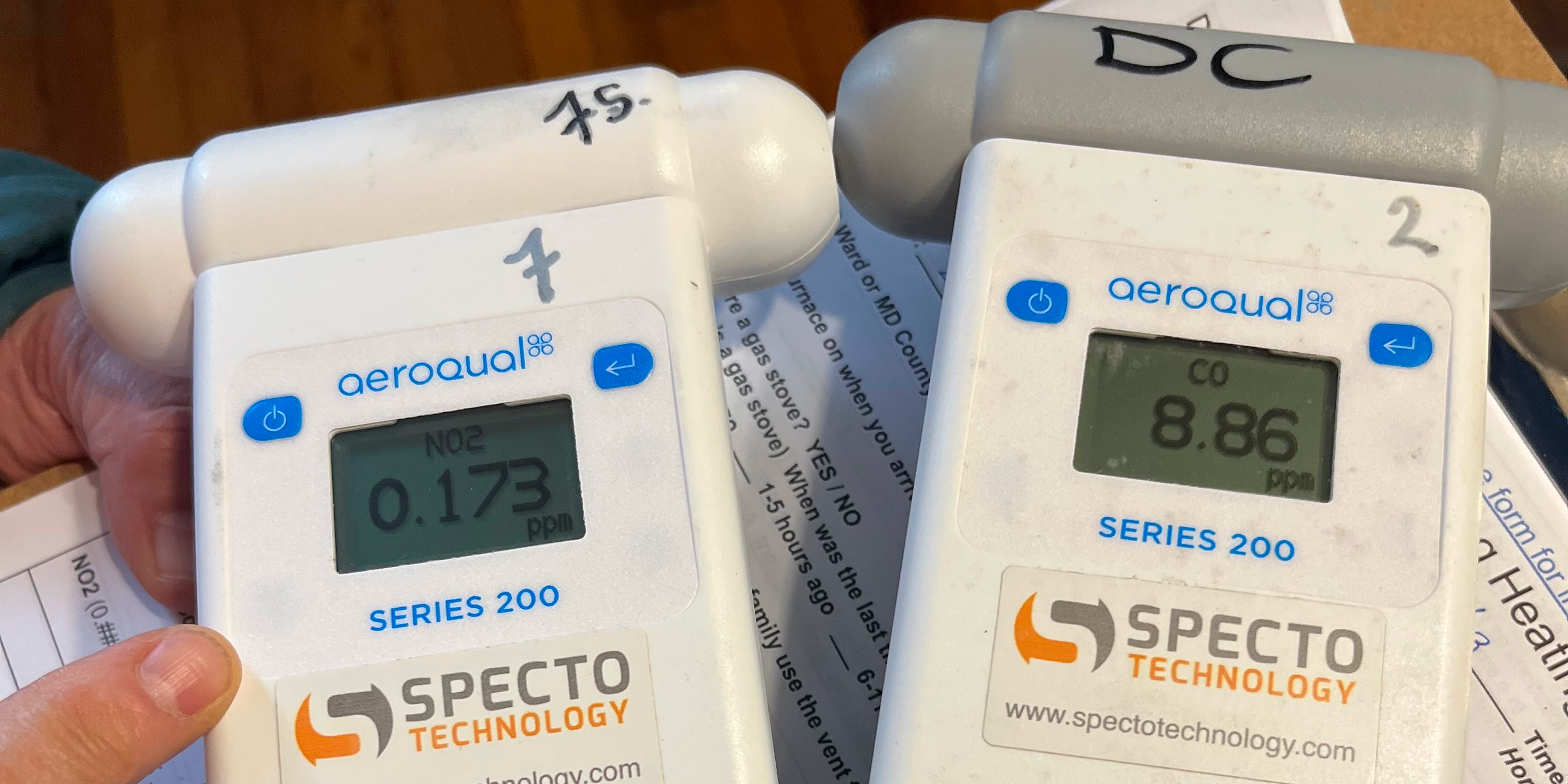 Photo of NO2 and CO2 measurement devices